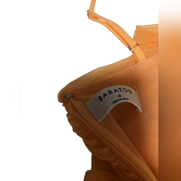 ARITZIA BABATON ORANGE PAPAYA SHIRRED MESH BODYCON MIDI LUXOR DRESS NWOT - Picture 9 of 11